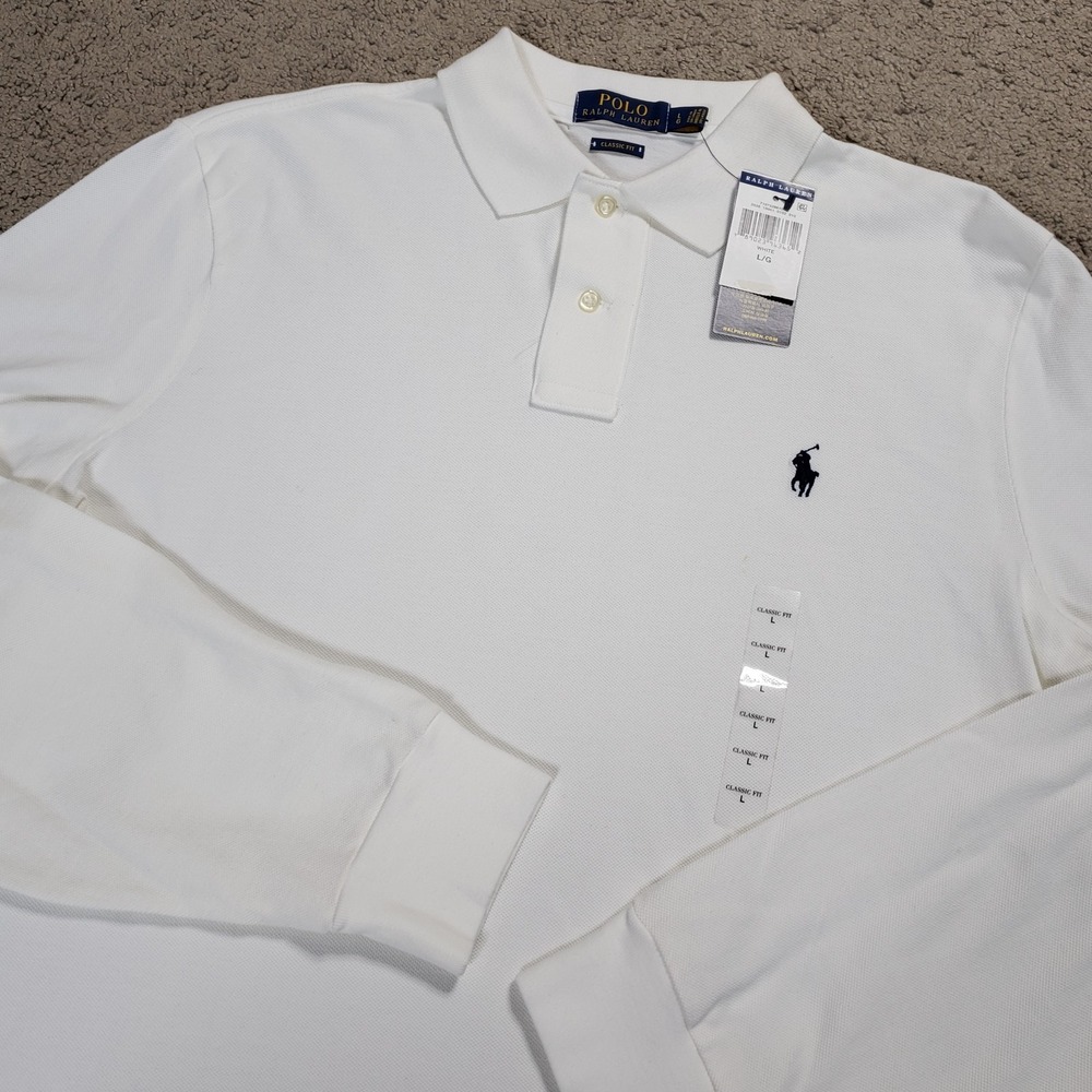 NWT Ralph Lauren Shirt Mens Large White Long Sleeve Polo Blue Pony Preppy Casual